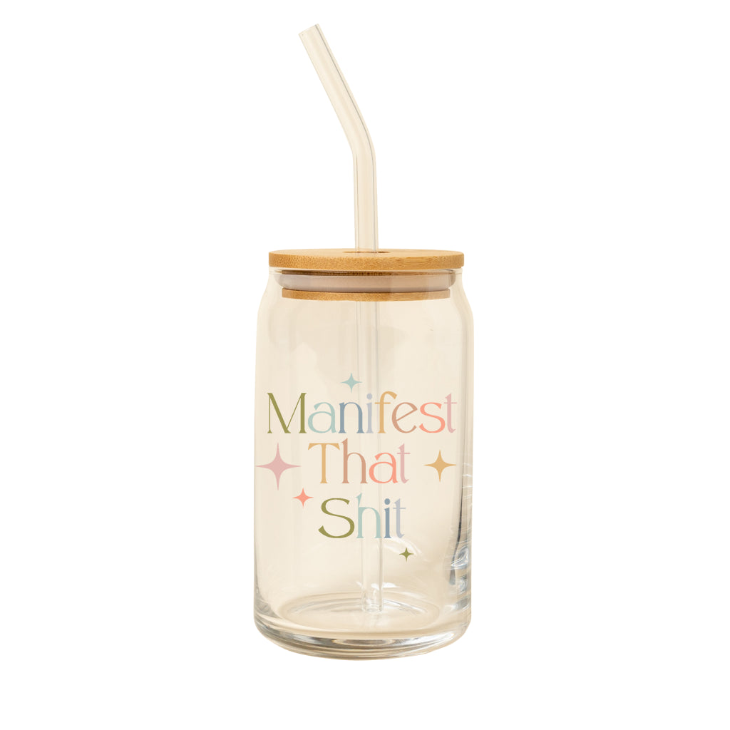 Manifest That Shit| Can Glass w/Lid + Straw